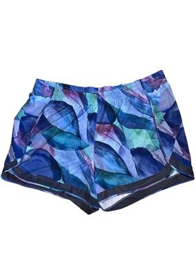 Athleta Printed Mesh Racer Run Mid Rise Shorts 3X Blue Purple Watercolor EUC